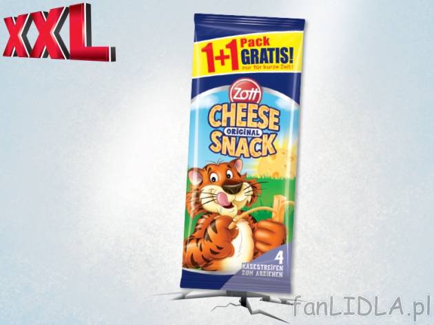 Zott Przekąska serowa 1+1 gratis , cena 4,00 PLN za 4 x 21 g/2 opak., 100 g=5,94 PLN.