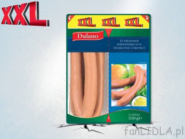 Dulano Kiełbaski wiedeńskie , cena 9,00 PLN za 500 g/1 opak., 1 kg=19,98 PLN.