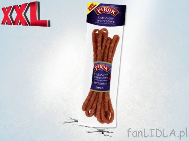 Pikok Kabanosy wieprzowe , cena 6,00 PLN za 240 g/1 opak., 100 g=2,87 PLN.