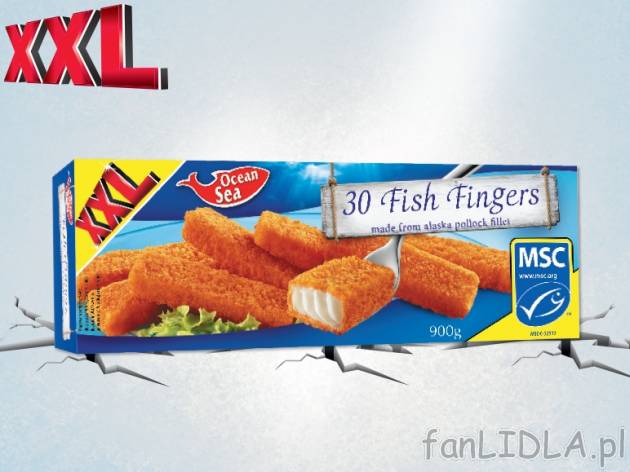 Ocean Sea Paluszki rybne XXL 30 szt. , cena 12,00 PLN za 900 g/1 opak., 1 kg=14,43 PLN.
