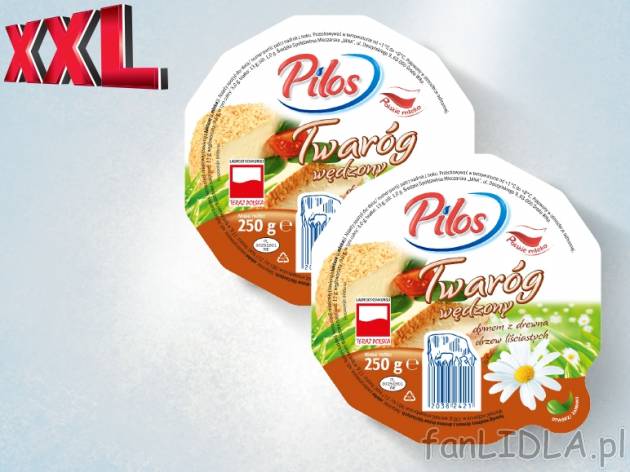 Pilos Twaróg wędzony , cena 6,00 PLN za 2 x 250 g, 1 kg=12,00 PLN. 
*cena wyłącznie ...