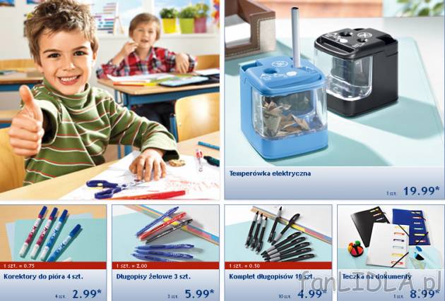 Temperówka elektryczna, korektory do pióra, długopisy żelowe, komplet długopisów, ...