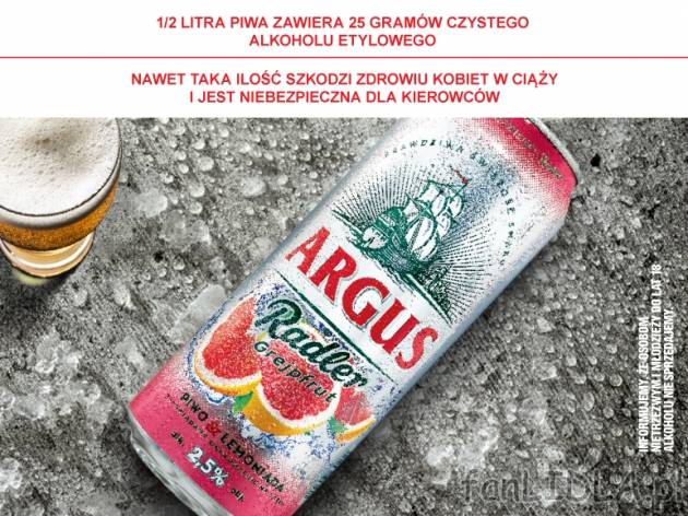 Argus Radler grejpfrut , cena 1,00 PLN za 500 ml/1 pusz., 1 l=3,58 PLN.