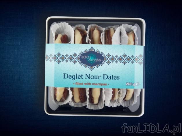 Daktyle nadziewane marcepanem , cena 11,00 PLN za 200 g/1 opak., 100 g=6,00 PLN.