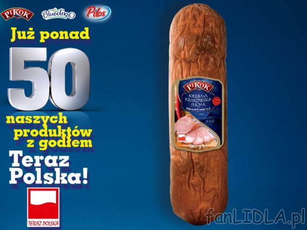 Pikok Kiełbasa krakowska sucha w kawałku , cena 9,00 PLN za 400 g/1 opak., 1 kg=24,98 ...