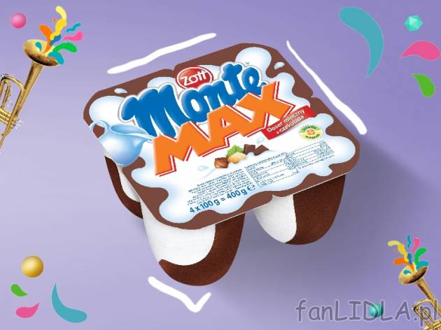 Zott Monte Max , cena 4,00 PLN za 4 x 100 g/1 opak., 1 kg=11,23 PLN.