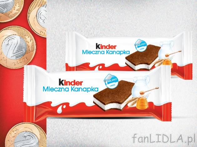 Kinder Mleczna kanapka 2 szt. , cena 2,00 PLN za 2 x 28 g, 100 g=3,57 PLN. 
*cena ...