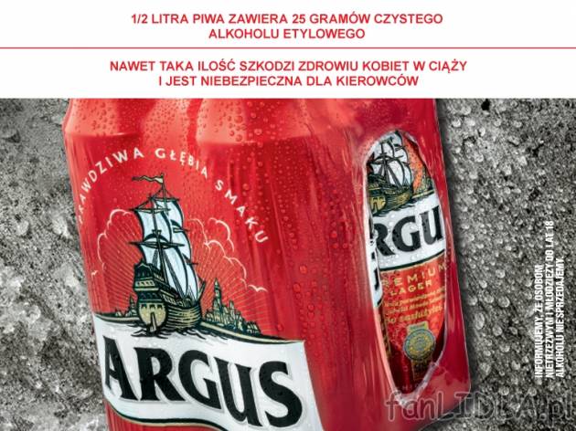 Argus Piwo Premium 4-pak , cena 5,00 PLN za 4 x 500 ml, 1 l=3,00 PLN. 
*cena wyłącznie ...