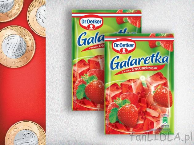 Dr.Oetker Galaretka , cena 2,00 PLN za 2 x 77 g, 100 g=1,30 PLN. 
różne rodzaje ...