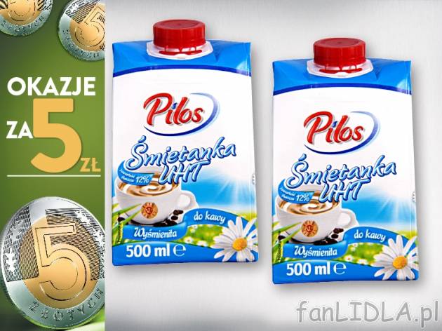 Pilos Śmietanka UHT 12% tł., 2 opak. , cena 5,00 PLN za 2 x 500 ml 
*cena wyłącznie ...