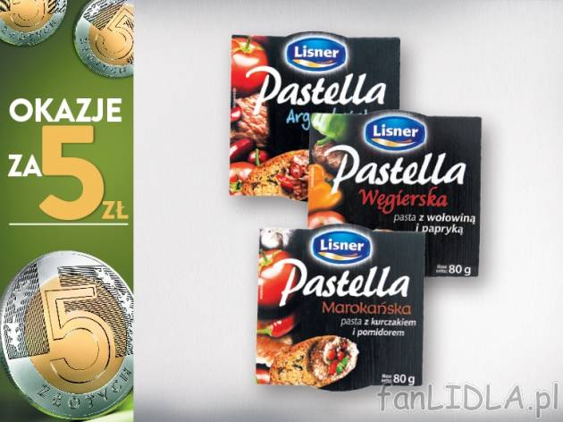 Lisner Pasta mięsna, 3szt. , cena 5,00 PLN za 3 x 80 g, 100 g=2,08 PLN. 
* cena ...