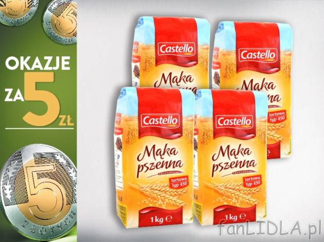 Castello Mąka pszenna tortowa typ 450, 4 opak. , cena 5,00 PLN za 4 x 1 kg, 1 kg=1,25 ...