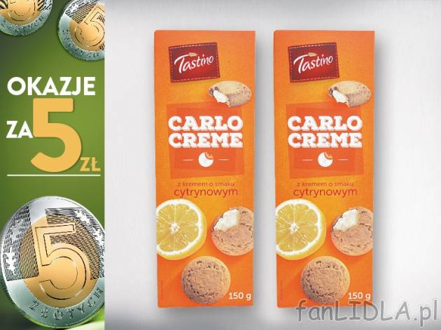 Tastino Carlo Creme Kruche ciasteczka, 2 opak. , cena 5,00 PLN za 2 x 150 g, 1 kg=16,67 ...