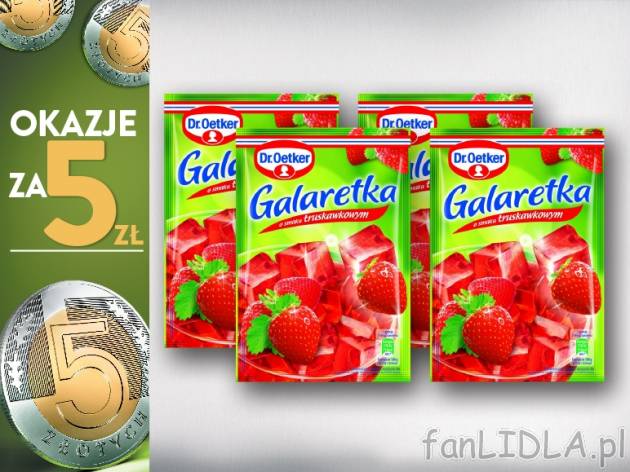 Dr. Oetker Galaretka, 4 szt. , cena 5,00 PLN za 4 x 77 g, 1 kg=16,23 PLN. 
różne ...