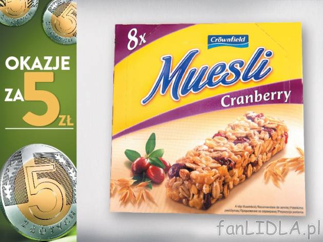 Crownfield Baton Musli, 8x25g , cena 5,00 PLN za 200 g/1 opak., 100 g=2,50 PLN. ...