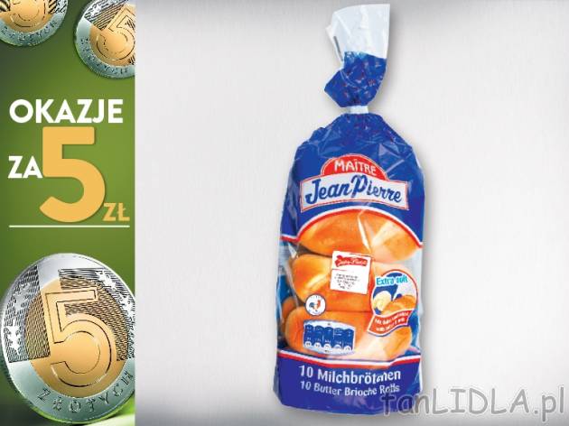 Matre Jean-Pierre Bułki mleczne 10 szt. , cena 5,00 PLN za 350 g/1 opak., 1 kg=14,29 PLN.