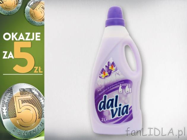 Dalvia Płyn do płukania tkanin , cena 5,00 PLN za 2 l/1 opak., 1 l=2,50 PLN. 
różne ...