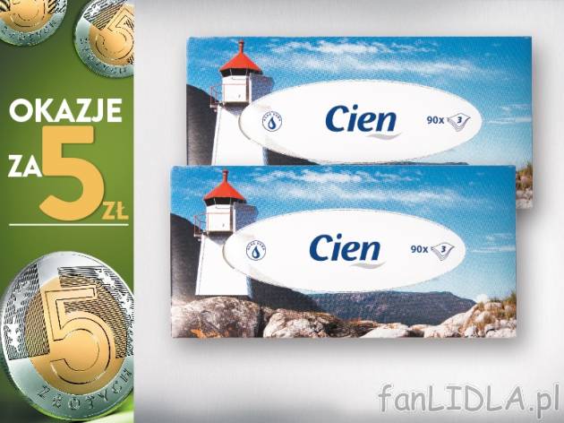 Cien Chusteczki kosmetyczne z balsamem, 3 warstwowe, 2 opak. , cena 5,00 PLN za ...