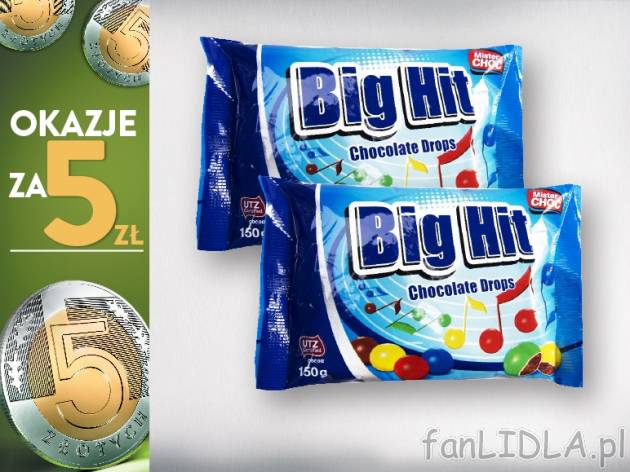 Mister choc Lukrowane drażetki czekoladowe , cena 5,00 PLN za 2 x 150 g, 1 kg= ...