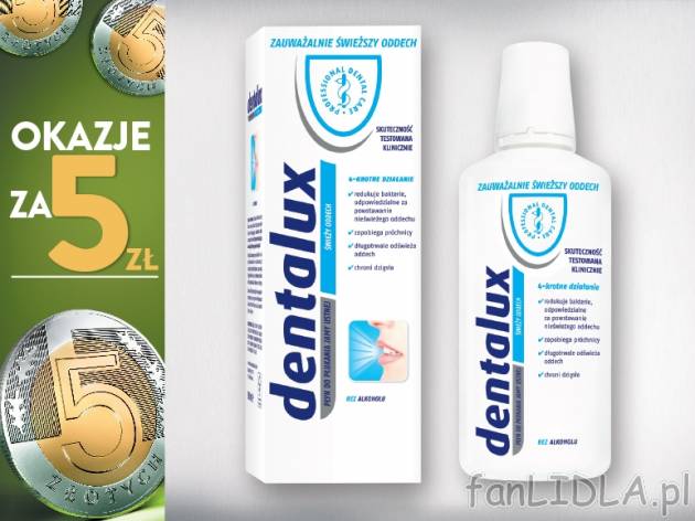 Dentalux Płyn do płukania jamy ustnej , cena 5,00 PLN za 500 ml/1 opak., 1 l=10,00 ...