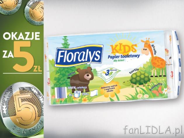 floralys Papier toaletowy dla dzieci , cena 5,00 PLN za 8 rolek/1 opak.
