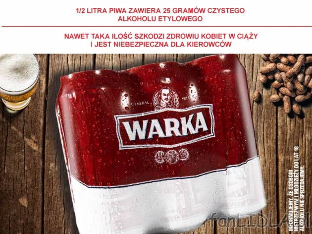 Warka Piwo jasne* , cena 11,00 PLN za 6 x 500 ml, 1 l=4,00 PLN. 
*od piątku, 26.08 ...