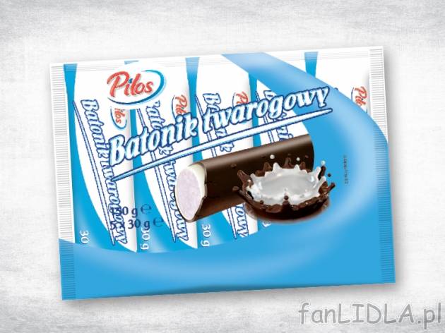 Pilos Baton twarogowy , cena 3,00 PLN za 5 x 30g/1 opak., 100 g=2,33 PLN.