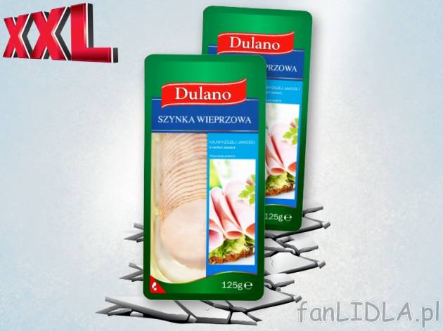 Dulano Szynka w plastrach 2 szt. , cena 9,00 PLN za 2 x 125 g, 100 g=3,60 PLN. 
różne ...
