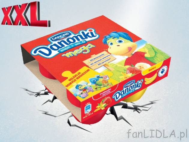 Danone Danonki mega , cena 4,00 PLN za 4 x 90 g/1 opak., 1 kg=11,11 PLN. 
różne ...