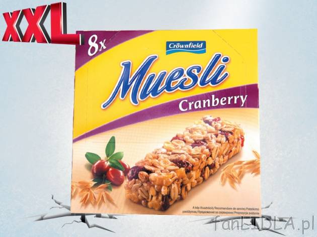 Crownfield Muesli , cena 4,00 PLN za 8 x 25 g/1 opak., 100 g=2,00 PLN.  
różne rodzaje