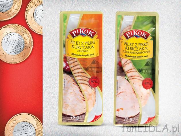 Pikok Filet z piersi kurczaka w plastrach , cena 2,00 PLN za 75 g/1 opak., 100 g=2,67 ...