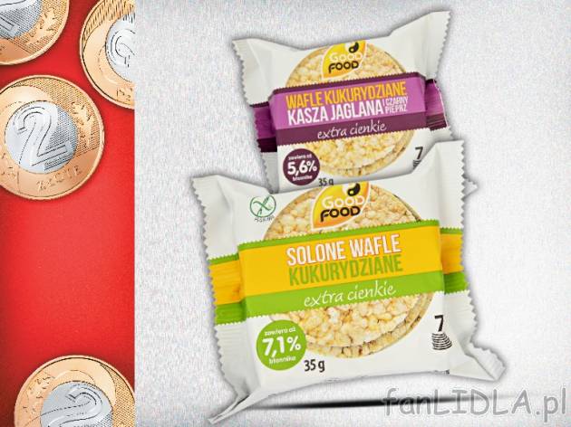 Good Food Wafle kukurydziane extra cienkie , cena 2,00 PLN za 2 x 35 g, 100 g=2,86 ...