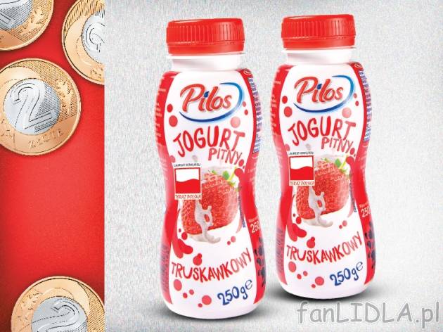 Pilos Jogurt pitny z owocami 2 szt. , cena 2,00 PLN za 2 x 250 g, 1 kg=4,00 PLN. ...