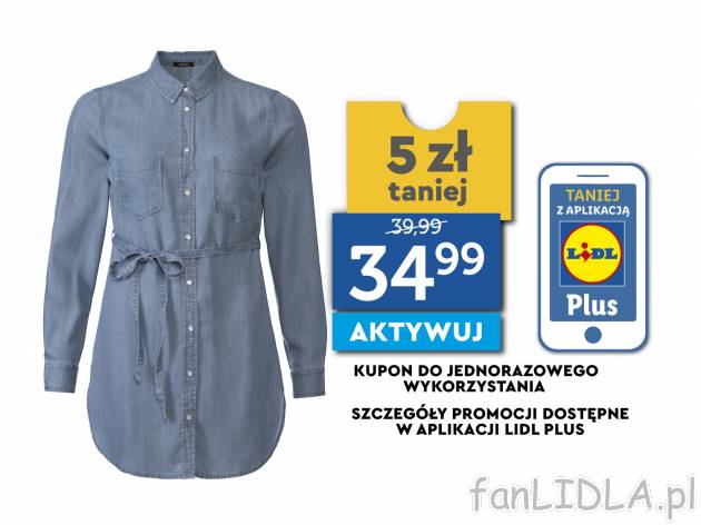 Tunika z lyocellu Esmara, cena 39,99 PLN 
- kołnierz typu Kent i naszyte kieszenie ...