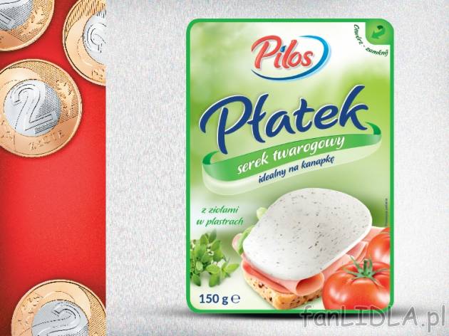 Pilos Serek twarogowy w plastrach , cena 2,00 PLN za 150 g/1 opak., 100 g=1,33 PLN. ...