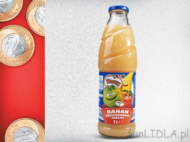 Dizzy Napój bananowo-jabłkowo-brzoskwiniowy , cena 2,00 PLN za 1 l/1 opak.