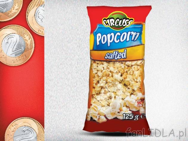 Circuss Popcorn solony , cena 2,00 PLN za 125 g/1 opak., 100 g=1,60 PLN.
