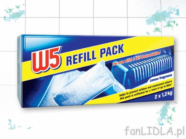W5 zapas do pochłaniacza wilgoci , cena 14,00 PLN za 2 x 1,2 kg/1 opak., 1 kg=6,25 PLN.