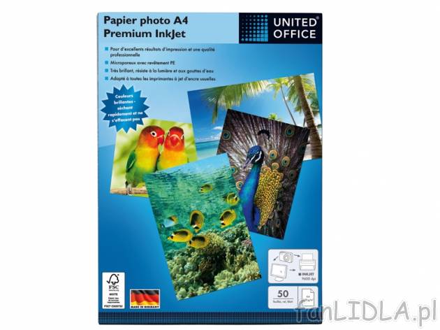 Papier fotograficzny A4 Premium InkJet United Office, cena 24,99 PLN za 1 opak. ...