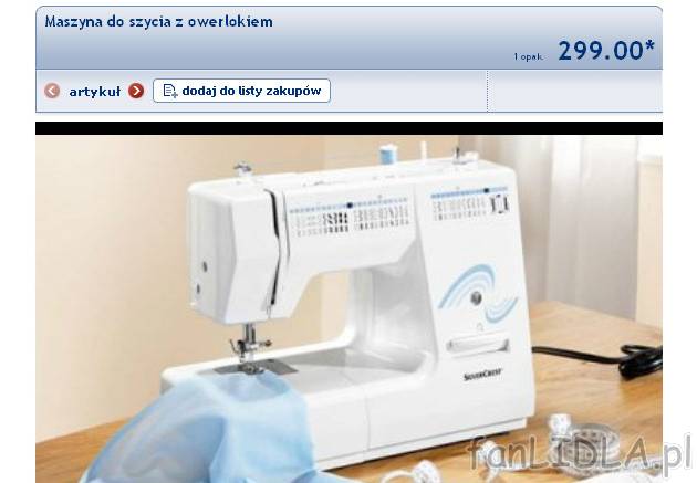Maszyna do szycia z owerlokiem, cena 299PLN
- ściegi proste, ozdobne i owerlok ...