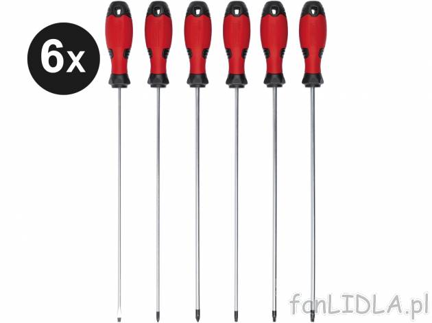 Zestaw 6 śrubokrętów z uchwytem na ścianę Powerfix, cena 24,99 PLN 
- długie ...