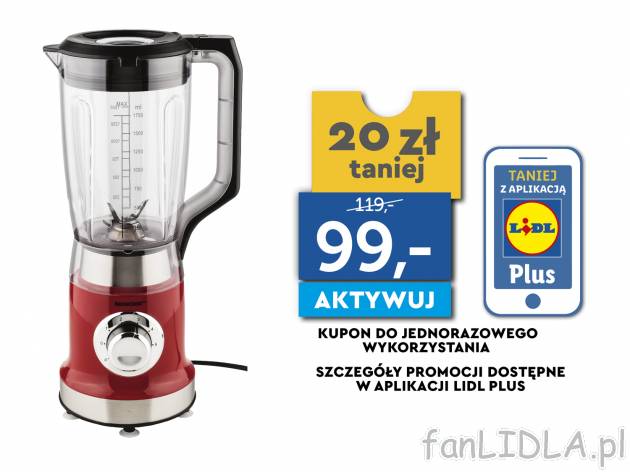 Blender kielichowy 600 W Silvercrest Kitchen Tools, cena 119,00 PLN 
- ostrza z ...