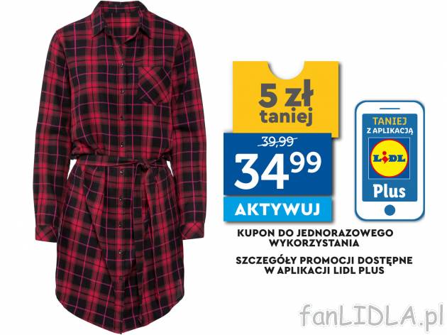 Tunika flanelowa Esmara, cena 39,99 PLN 
- pasek do wiązania
- rozcięcia na bokach
- ...
