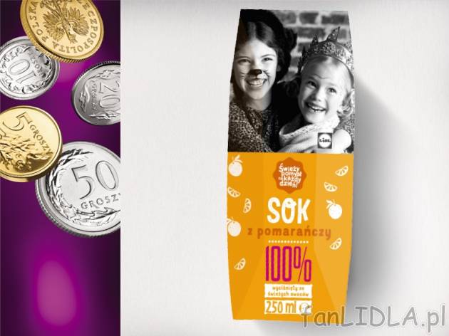 Sok z pomarańczy 100% , cena 0,00 PLN za 250ml/ 1 opak., 100ml=0,40 PLN.