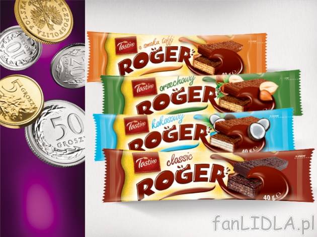 Tastino Wafelek Roger , cena 0,00 PLN za 40g/ 1 opak., 100g=1,48 PLN.