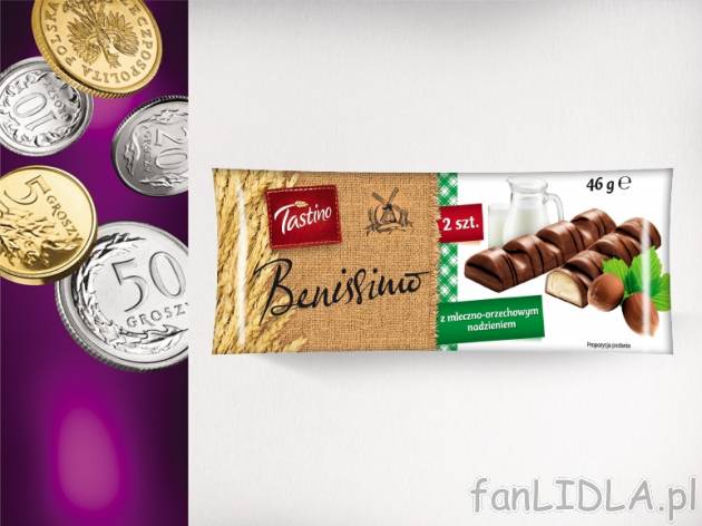Tastino Benissimo Wafelek z nadzieniem , cena 0,00 PLN za 46g/ 1 opak., 100g=2,15 PLN.