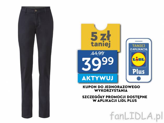 Spodnie chino Livergy, cena 44,99 PLN 
- 98% bawełny, 2% elastanu (LYCRA&reg;)
- ...