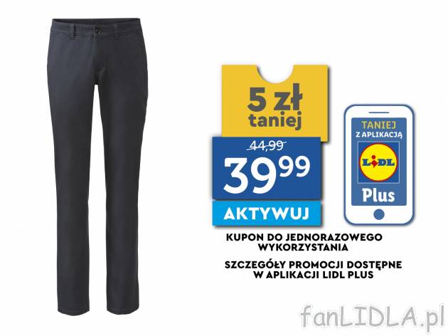 Spodnie chino Livergy, cena 44,99 PLN 
- 97% bawełny, 3% elastanu&nbsp;(LYCRA&reg;)
- ...