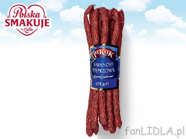 Pikok Kabanosy wieprzowe , cena 4,00 PLN za 175 g/1 opak., 100 g=2,85 PLN.