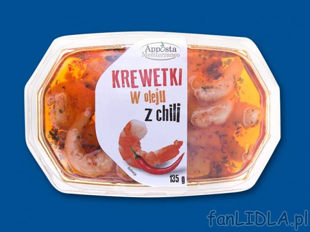 Krewetki w sosach , cena 5,00 PLN za 135/150 g/1 opak., 100 g=4,44/3,99 PLN.